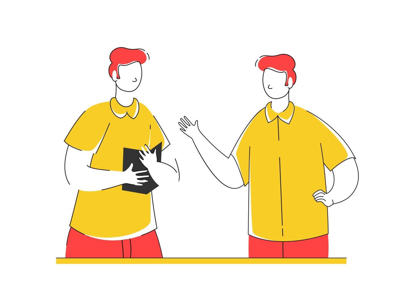 Cartoon Men Talking to Each Other or Discuss on White Background. vector
