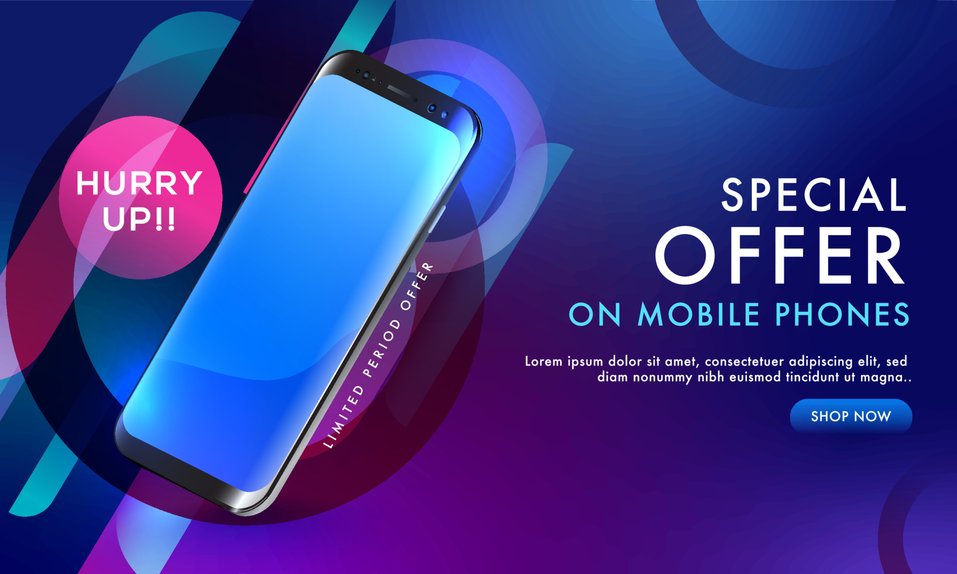  banner or horizontal template design with special offer on mobile