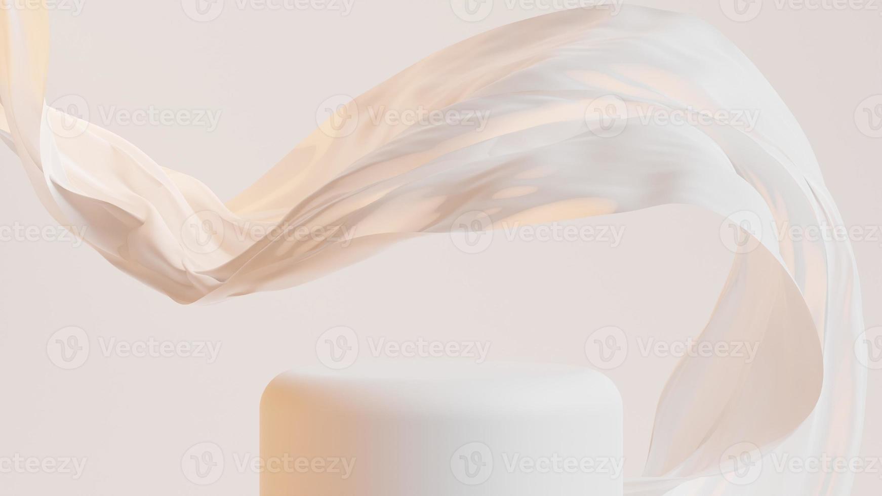 3d Rendered Elegant Podium with Floating Swirly Fabric in Background Suitable For Product Presentation or Display photo