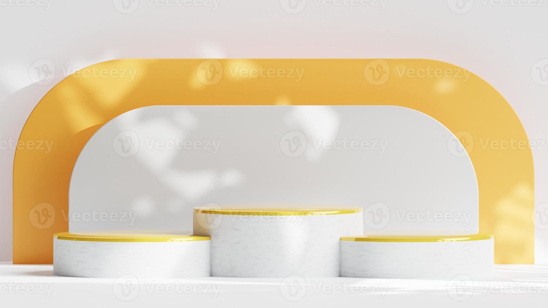 3D Rendered Circular Podium in Gold and White Concrete Suitable for Product Display or Product Presentation photo