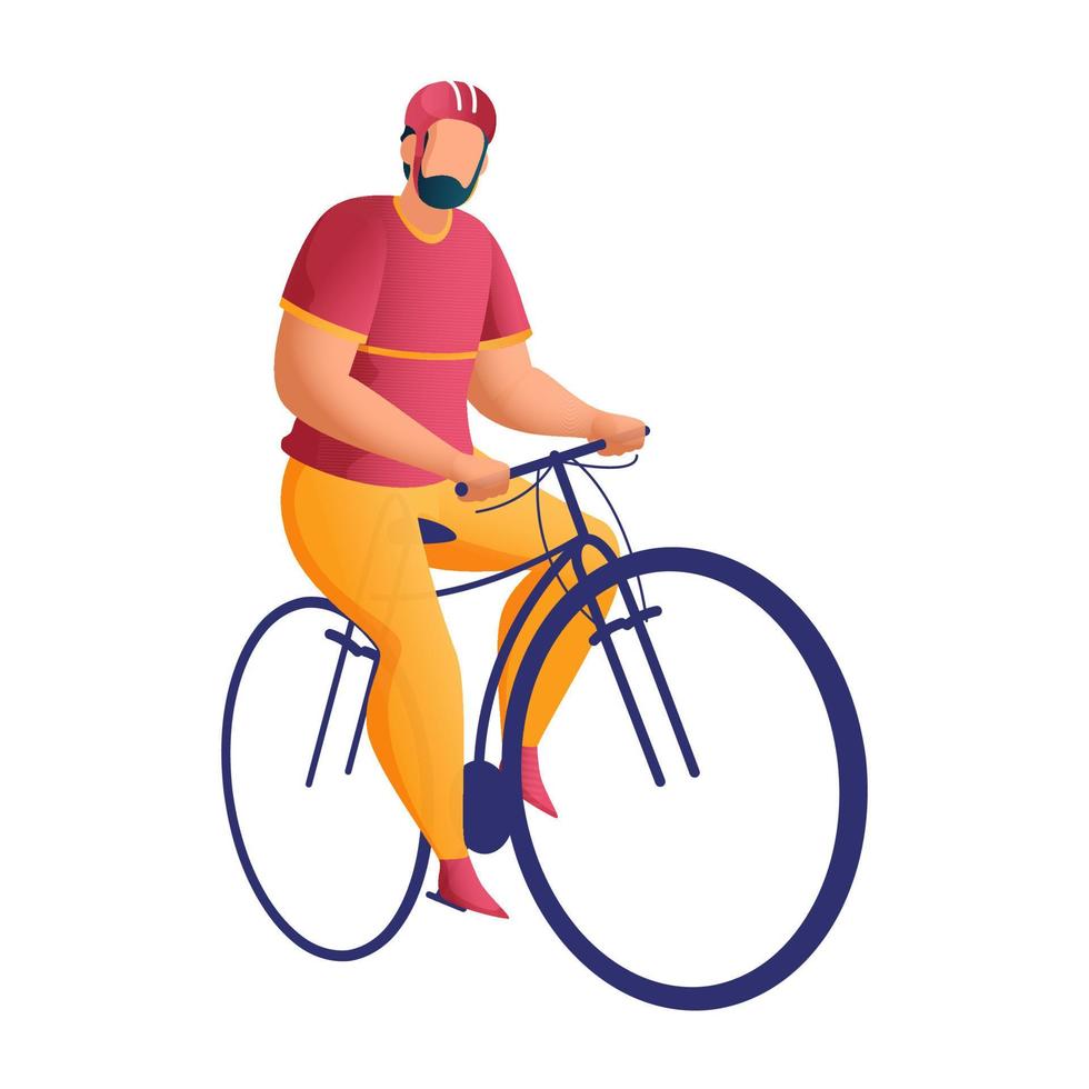 Cartoon Man Riding a Bicycle on White Background. vector
