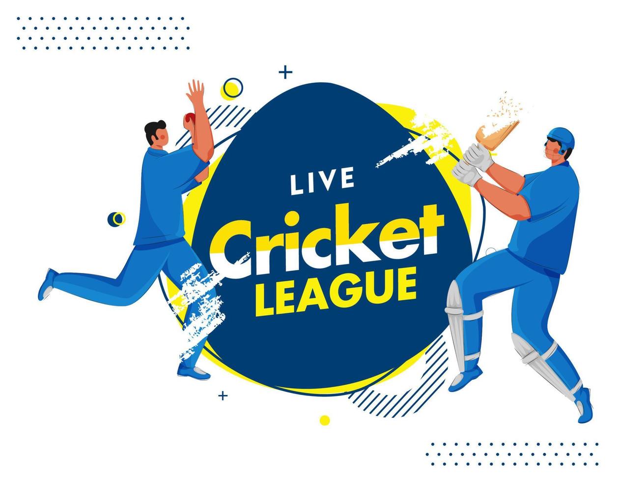 Live Cricket League Poster Design with Cartoon Batsman and Bowler in Playing Pose on Abstract Background. vector