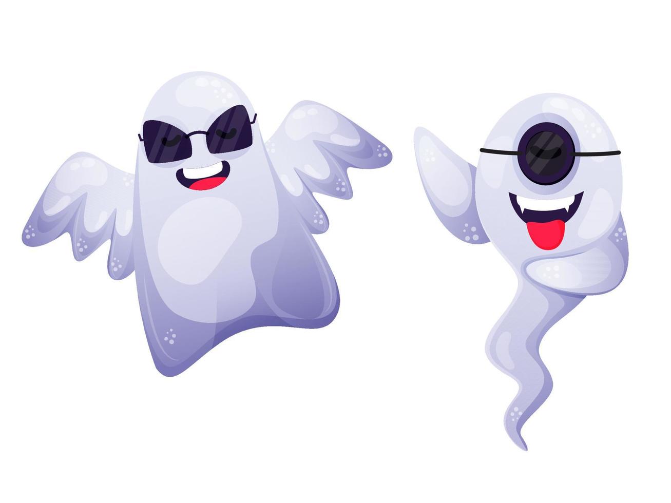 Cartoon Funny Ghosts On White Background. vector