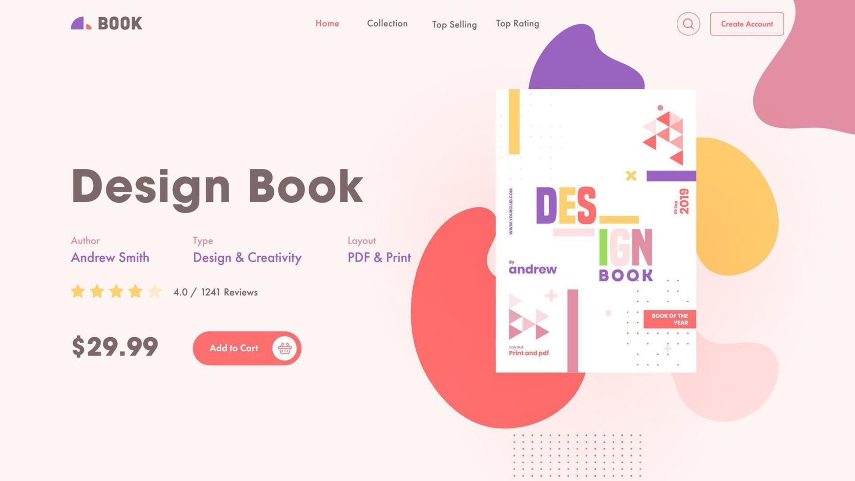 Design Book Landing Page Design with Price and Abstract Pattern. vector