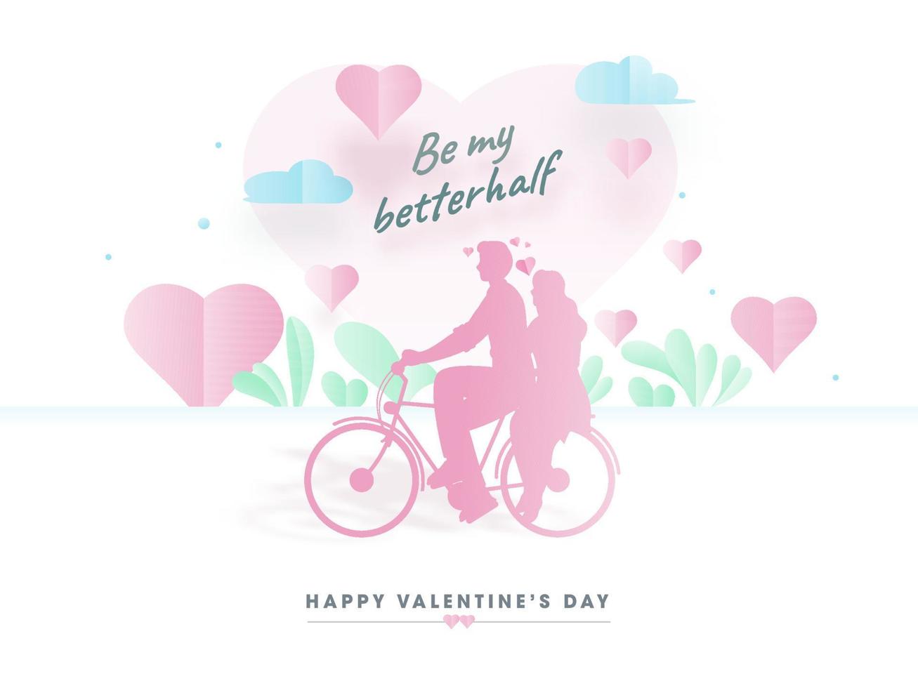 papel cortar amoroso Pareja montando bicicleta con dado mensaje ser mi mejor medio texto y corazones decorado en blanco antecedentes para contento San Valentín día celebracion. vector
