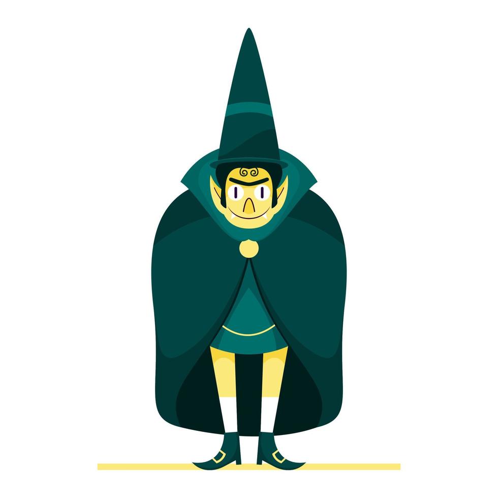 Cartoon Dracula Man Wearing Tall Hat In Standing Pose. vector