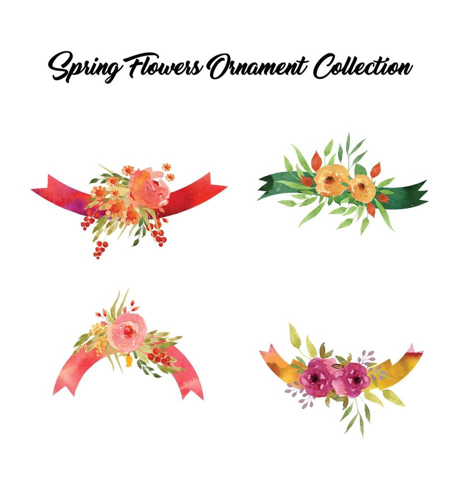 Ornament Collection of Spring Flowers in Watercolor vector