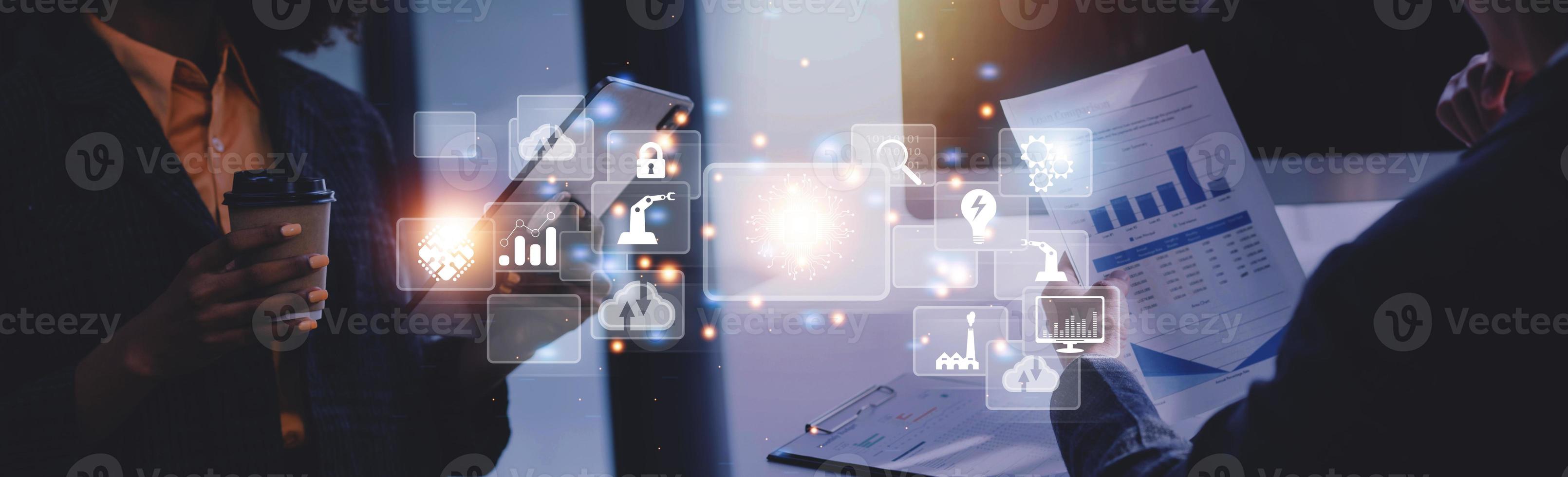 Digital transformation technology strategy, digitization and digitalization of business processes and data, optimize and automate operations, customer service management, internet and cloud computing photo