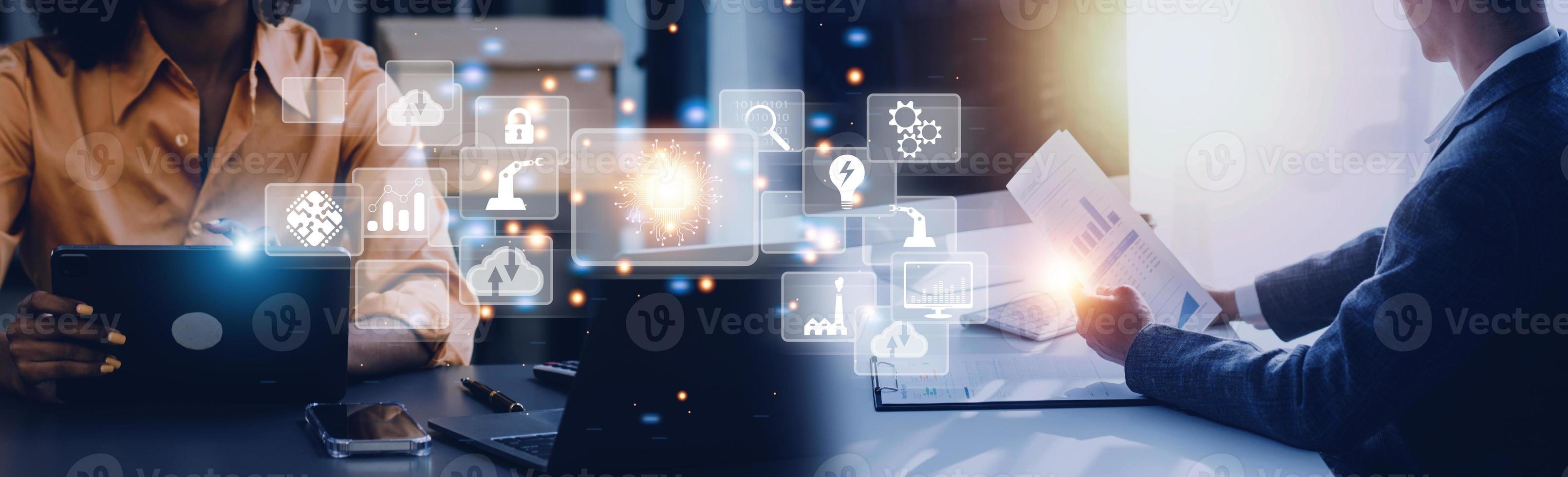 Digital transformation technology strategy, digitization and digitalization of business processes and data, optimize and automate operations, customer service management, internet and cloud computing photo