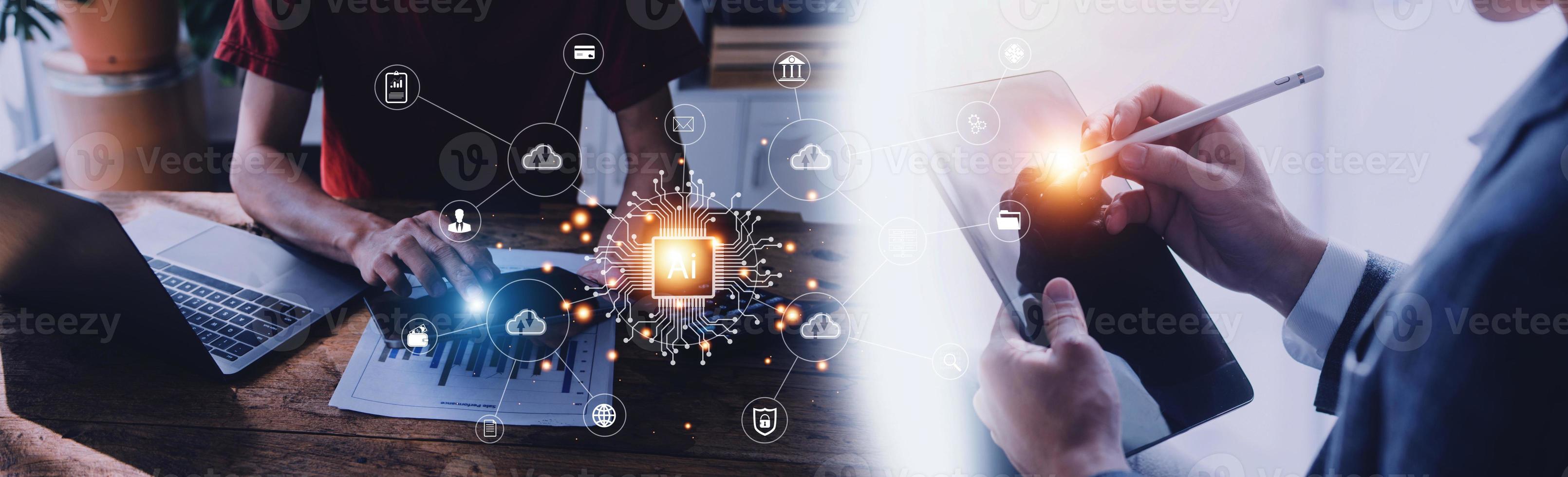Digital transformation change management, internet of things. new technology bigdata and business process strategy, customer service management, cloud computing, smart industry. Ai technology. photo