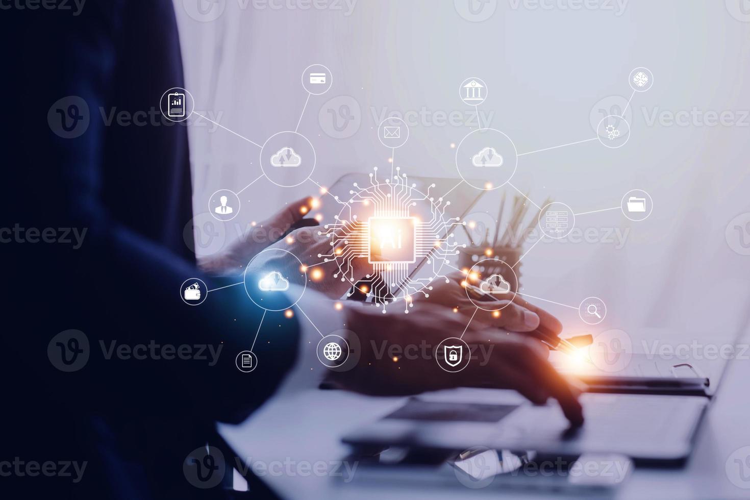Digital transformation technology strategy, IoT, internet of things. transformation of ideas and the adoption of technology in business in the digital age, enhancing global business capabilities. Ai photo