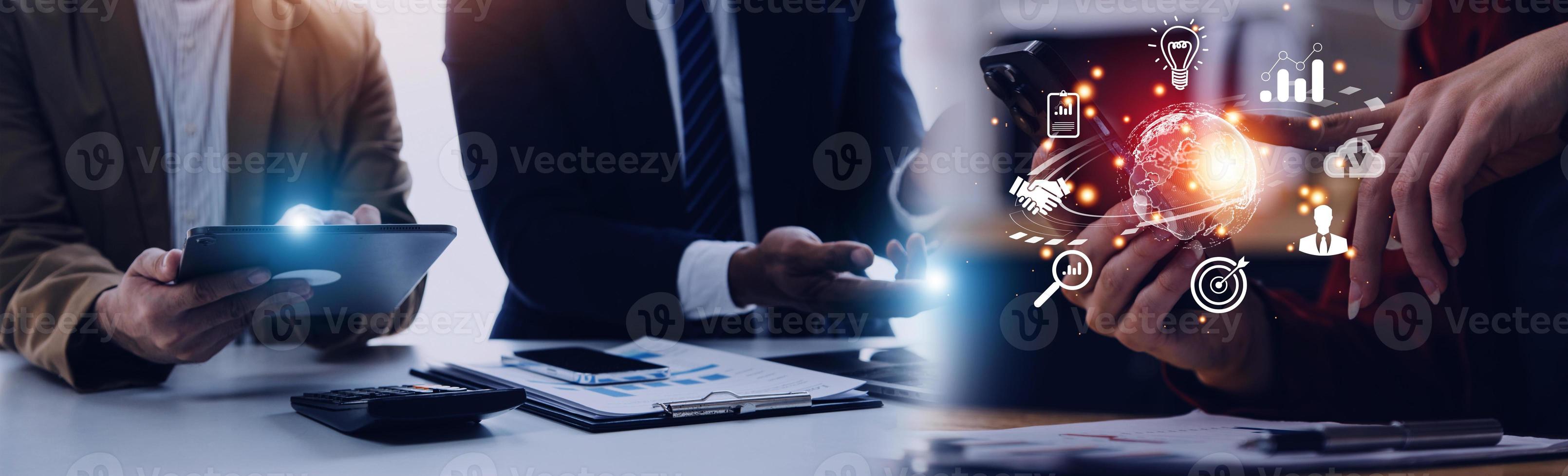 woman Hand holding virtual Global Internet connection metaverse. Business global internet connection application technology and digital marketing, Financial and banking, Digital link tech, big data. photo