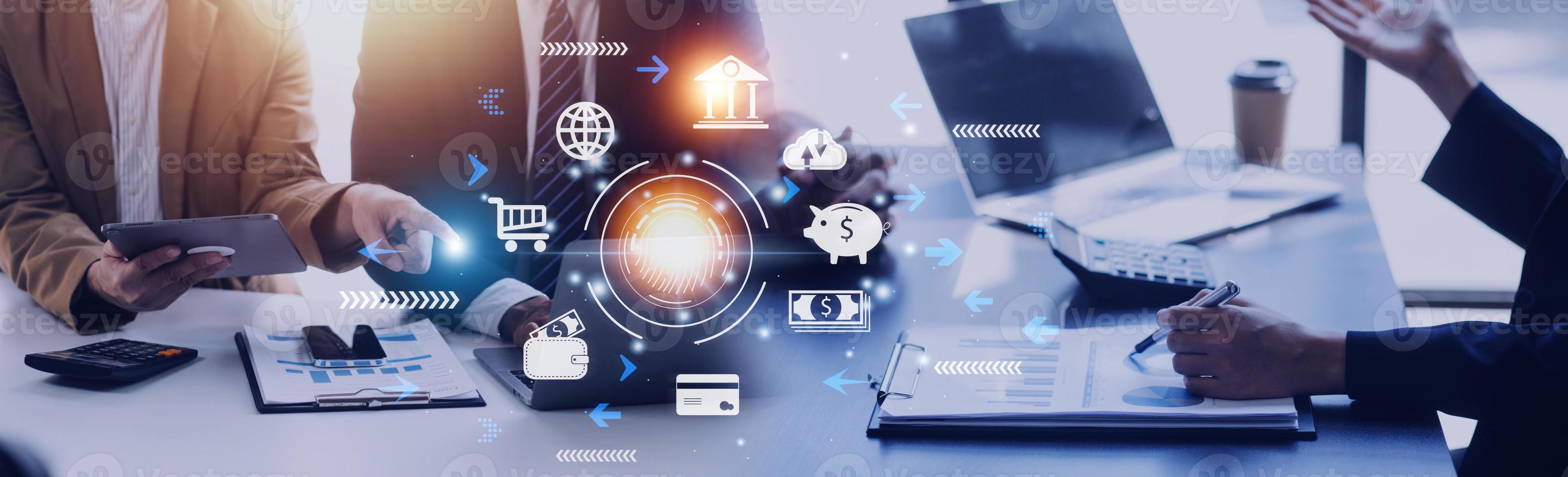 futuristic digital processing of biometric identification fingerprint scanner for access personal financial data. surveillance and security scanning of digital programs cyber futuristic applications photo