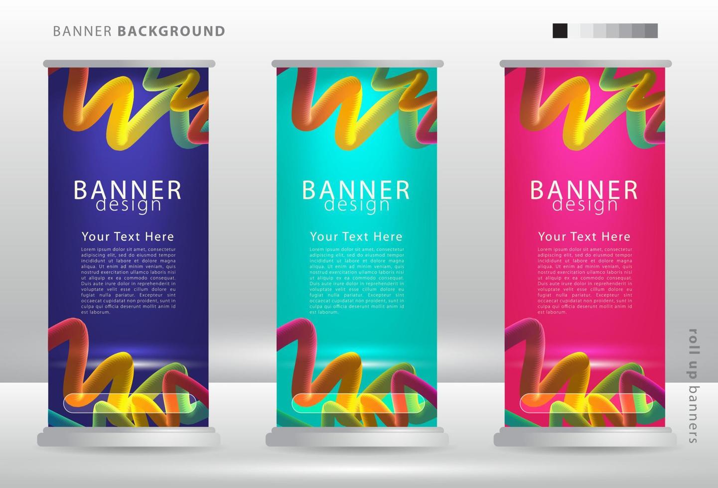 Stand Banner for Outdoor Advertising ,empty roll-up poster, mockup template on gray background vector