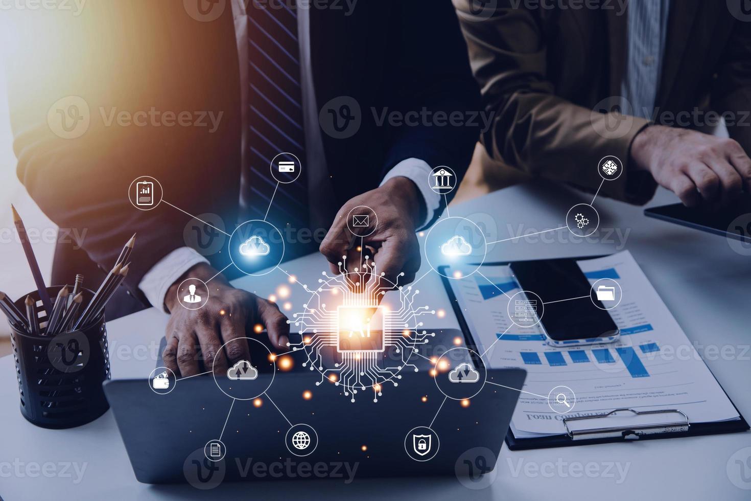 Digital transformation technology strategy, IoT, internet of things. transformation of ideas and the adoption of technology in business in the digital age, enhancing global business capabilities. Ai photo