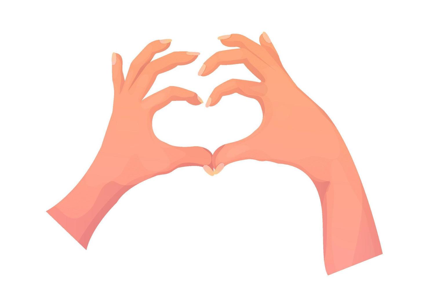 Two hands in gesture heart shape, arms as a sign love in cartoon style isolated on white background. Positive symbol, feelings. Vector illustration