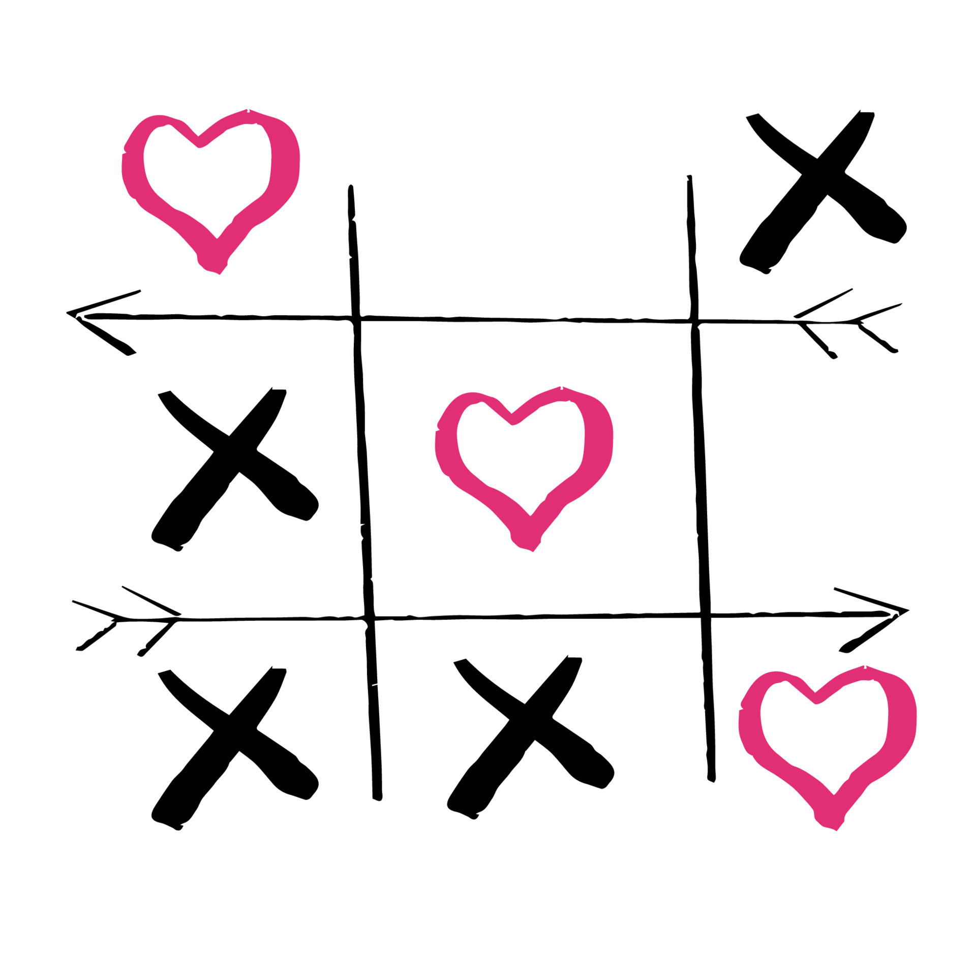Tic-tac-toe game with hearts and crosses Vector Image