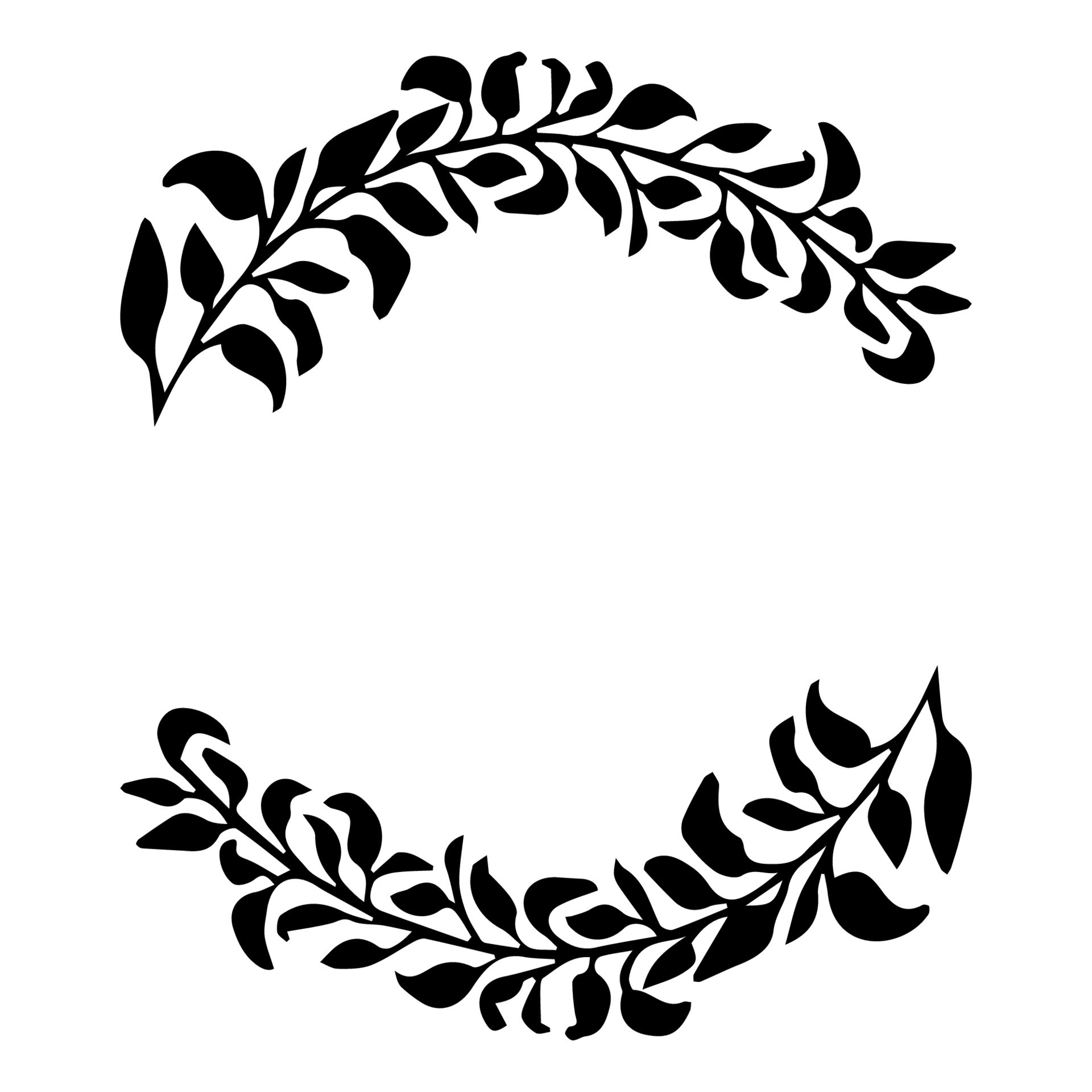 Elegant oval floral frame, border silhouette in hand drawn doodle style