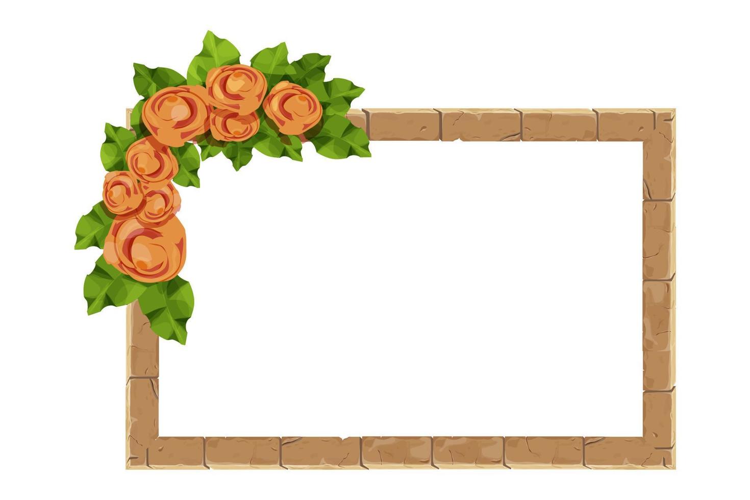 Roca marco con floral elegante decoración, flores y hojas en dibujos animados estilo, frontera aislado en blanco antecedentes. . vector ilustración