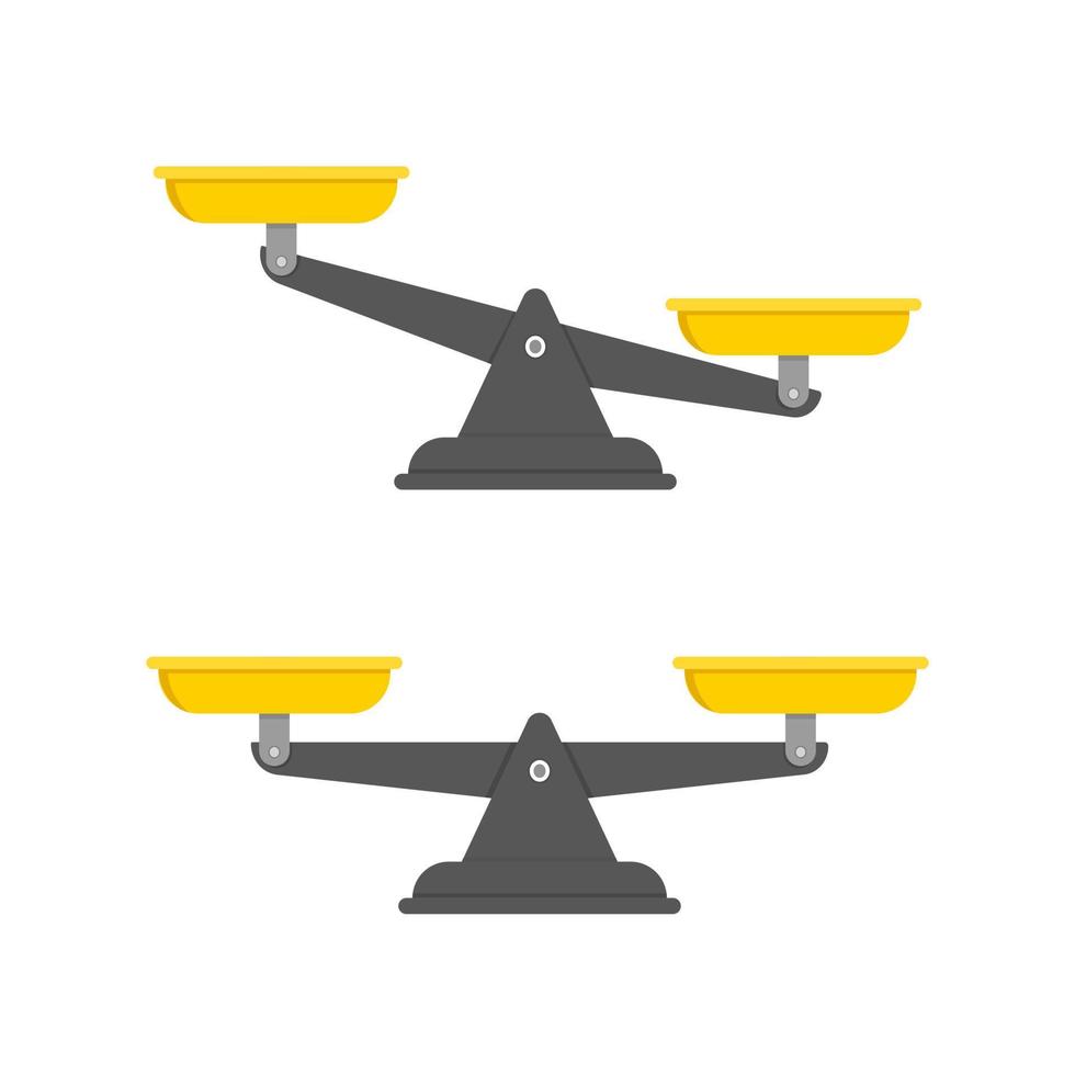 Balance and asymmetry of the scales. Standard scales, justice, Injustice, Libra, Vector illustration.