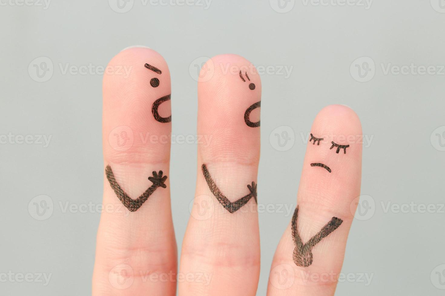 Fingers art of family during quarrel. Concept of parents scold naughty child. photo