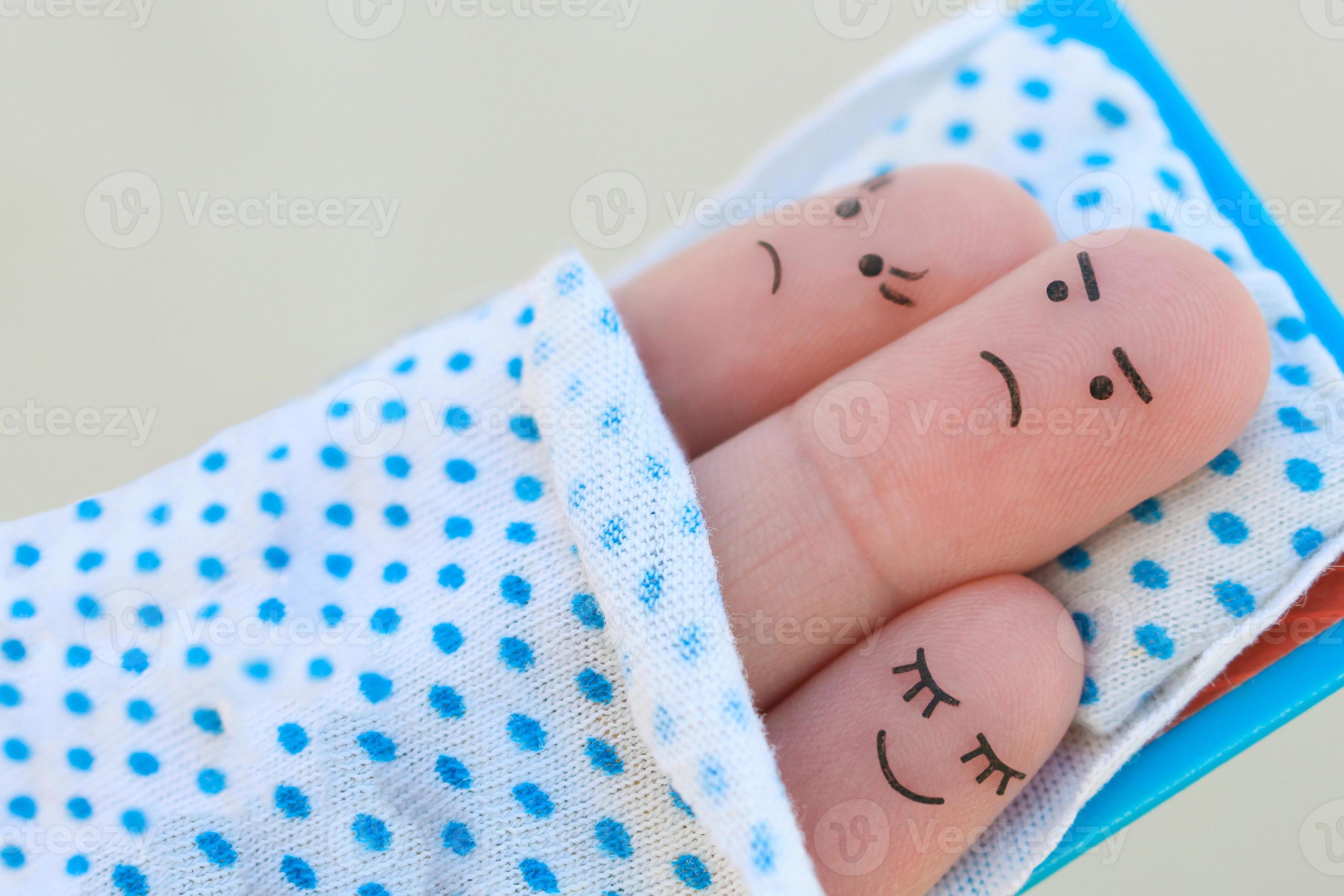 Fingers art of family sleep together. Concept of child prevents parents from sleeping. 20742276