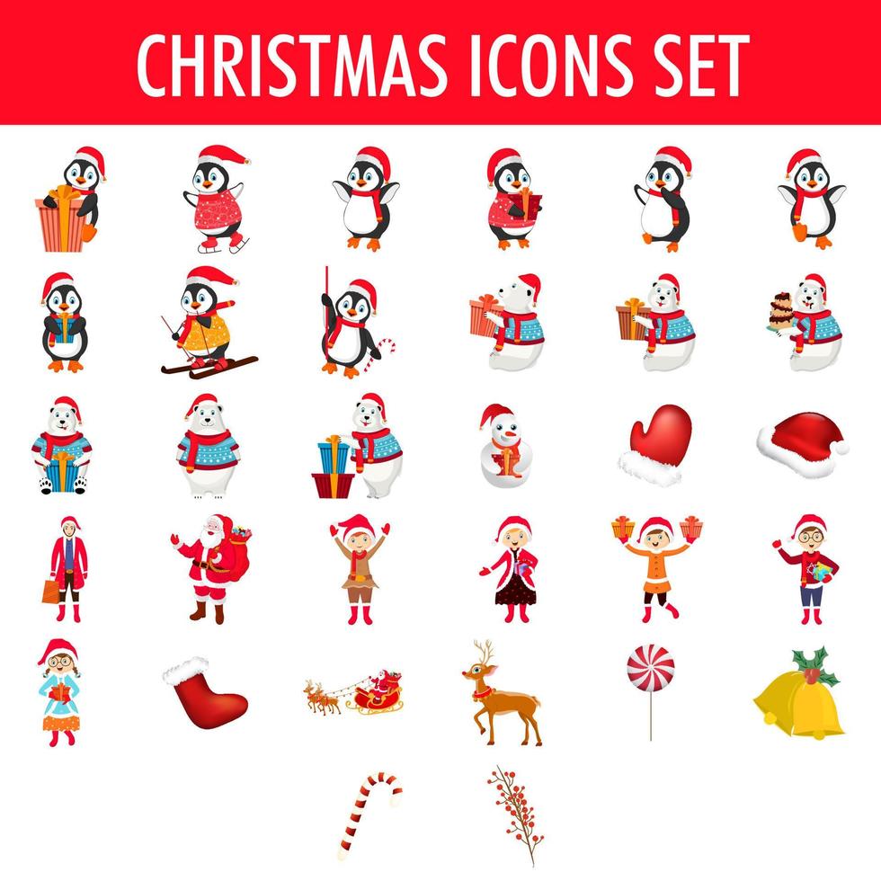 Christmas Character and Element Set on White Background. vector