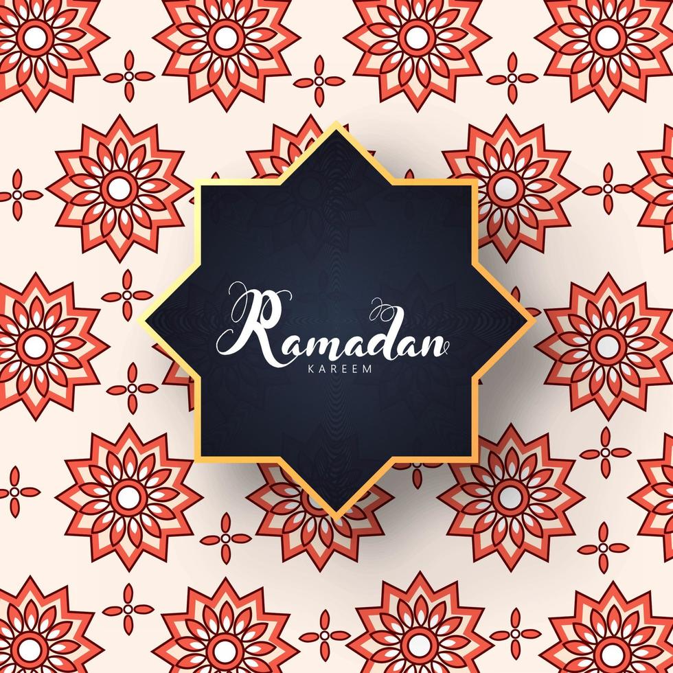 Ramadan Kareem Font in Star Label on Mandala Pattern Background. vector