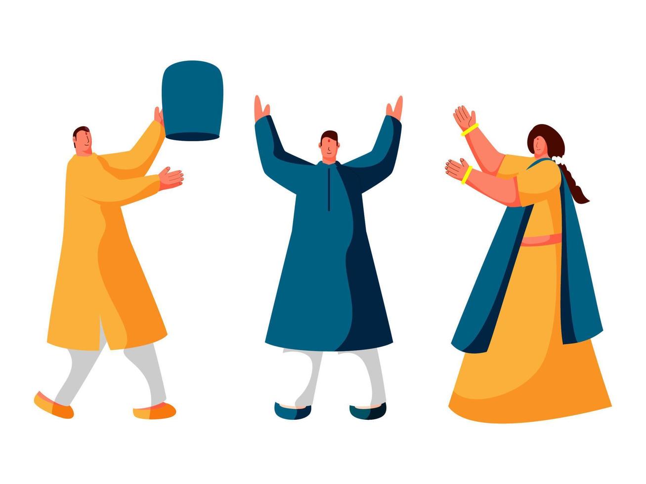Character of Cartoon Men and Woman Enjoying with a Sky Lantern on White Background. vector