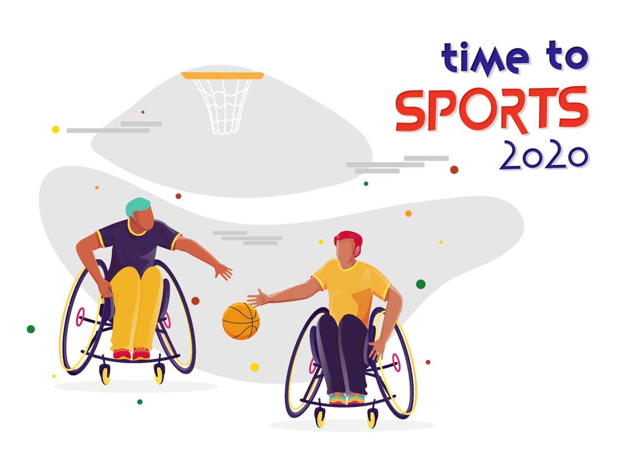 Disabled Sportsmen Playing Basketball and Hoop on White Background for Time to Sports 2020. vector