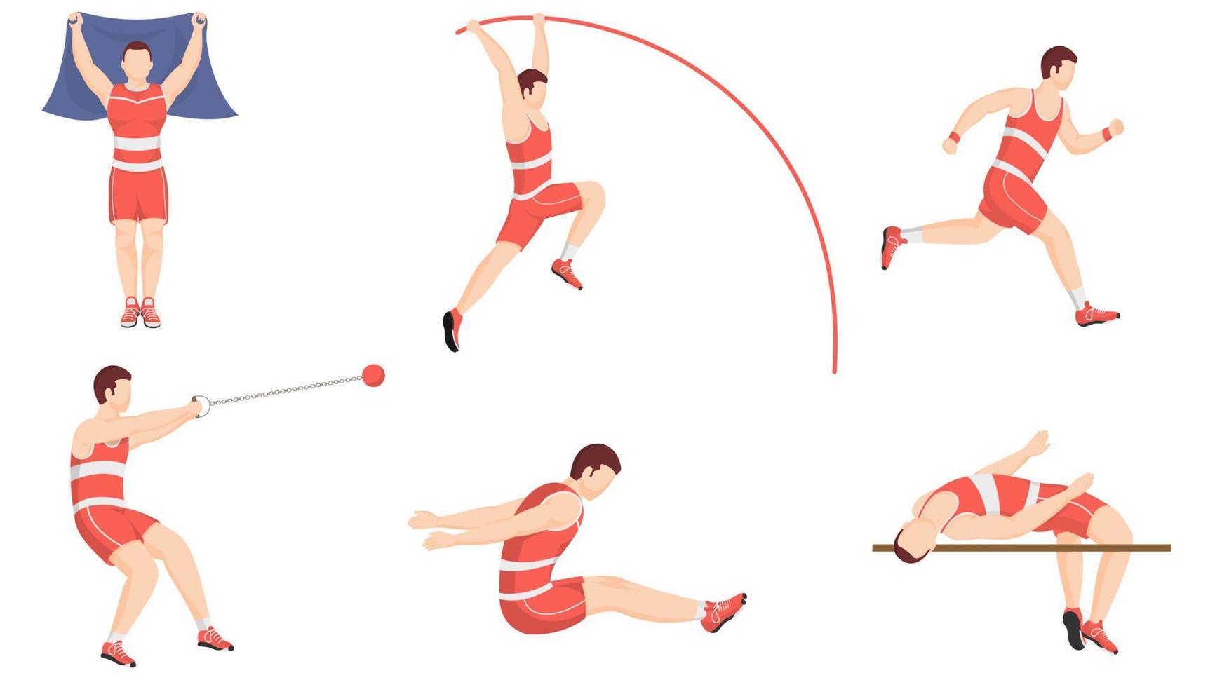 Athletics Exercising or Track and Field Sports Performance in Different Pose. vector