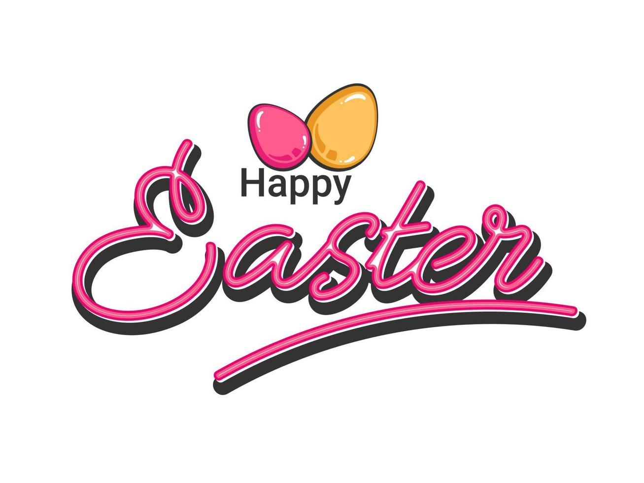 Happy Easter Font with Eggs on White Background. vector