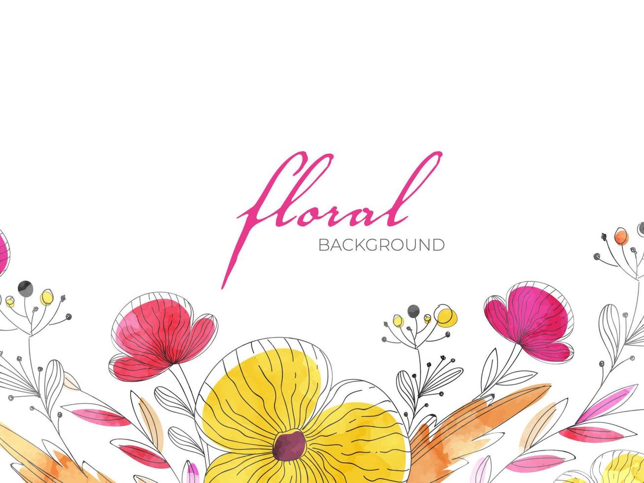 Floral Background Decorated with Doodle Style Poppy Flower and Leaves. vector