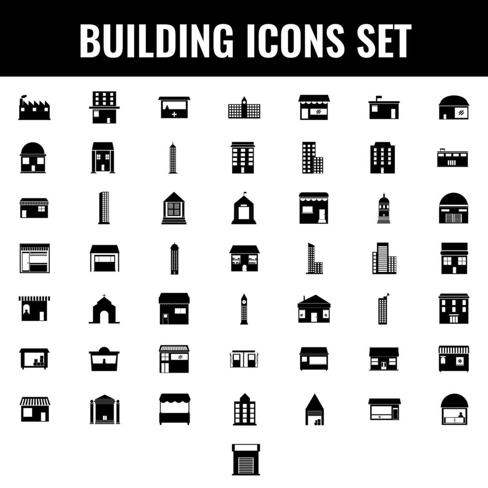 Glyph Building Icon Set on White Background. vector
