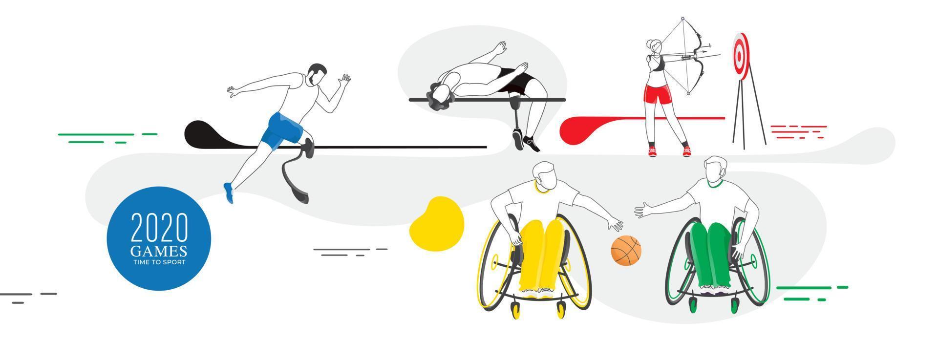 Faceless Sportsperson or Athletics in Different Poses on Abstract White Background for 2020 Games Time To Sport. vector