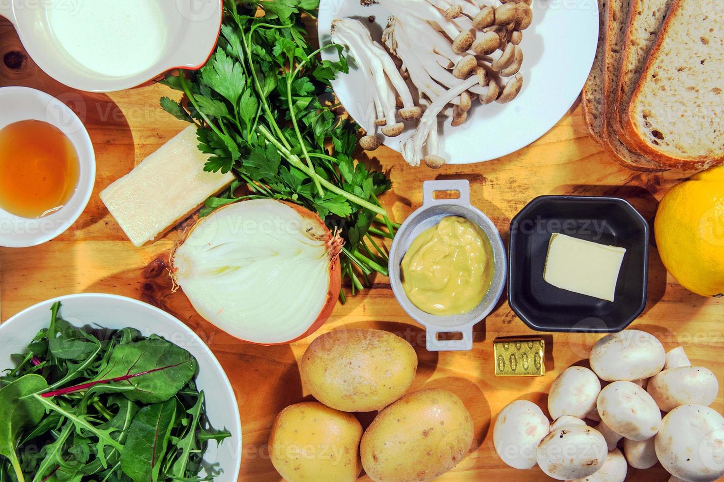 Raw ingredients. Ready to be cooked. Recipe for chicken stew, European cuisine, cooked with a garnish of mushrooms, small onions and other. photo
