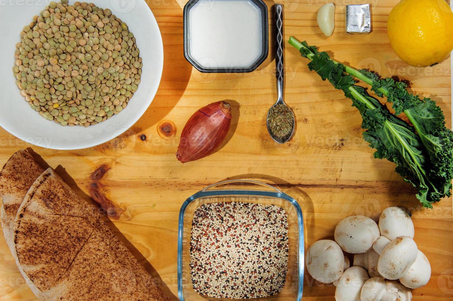 Raw ingredients. Ready to be cooked. Recipe for chiken stew, European cuisine, cooked with a garnish of mushrooms, small onions and ohter. photo