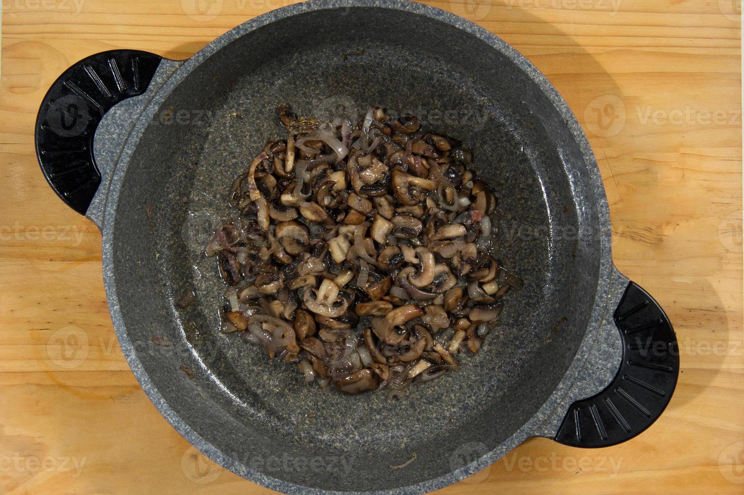 Raw ingredients. Ready to be cooked. Recipe for chiken stew, European cuisine, cooked with a garnish of mushrooms, small onions and ohter. photo