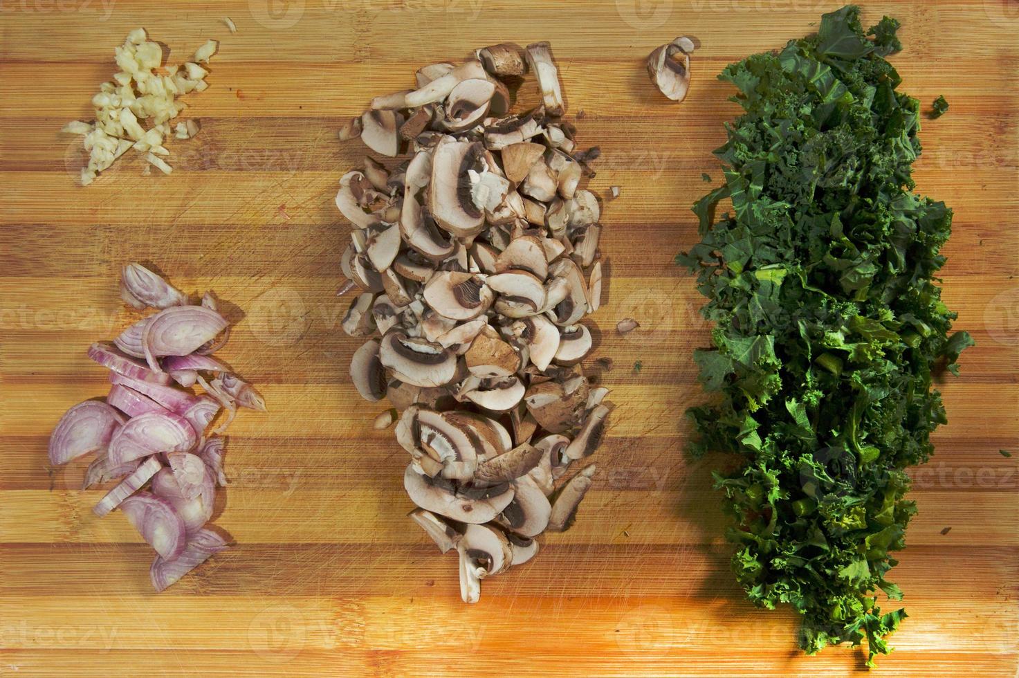 Raw ingredients. Ready to be cooked. Recipe for chiken stew, European cuisine, cooked with a garnish of mushrooms, small onions and ohter. photo