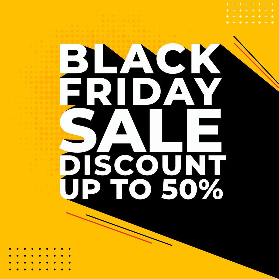 Black Friday Sale Poster Design with 50 Discount Offer on Yellow Halftone Effect Background. vector