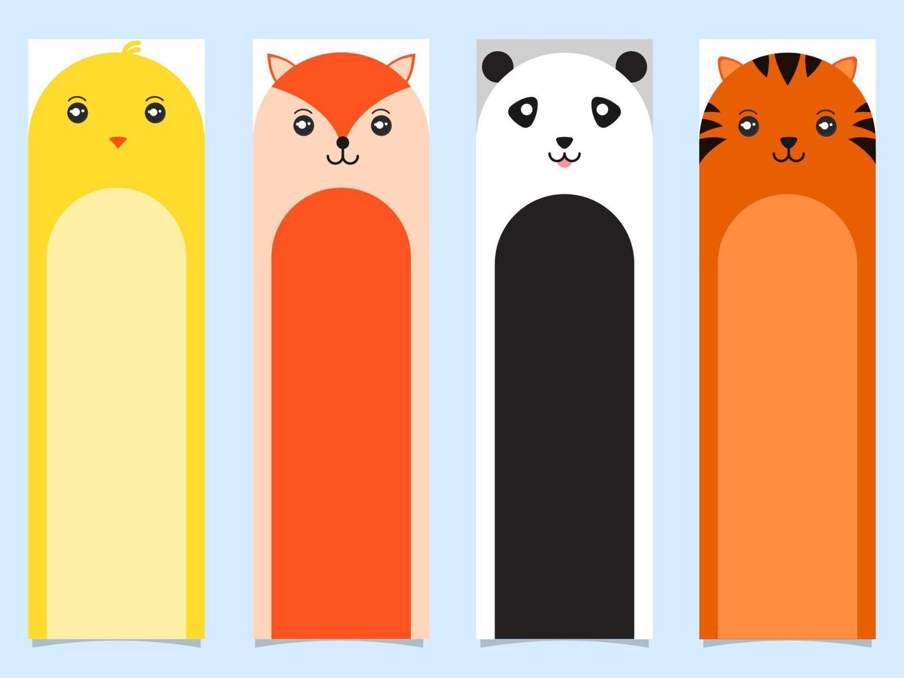 Colorful Printable Bookmarks of Cartoon Chick, Fox, Panda, Tiger ...