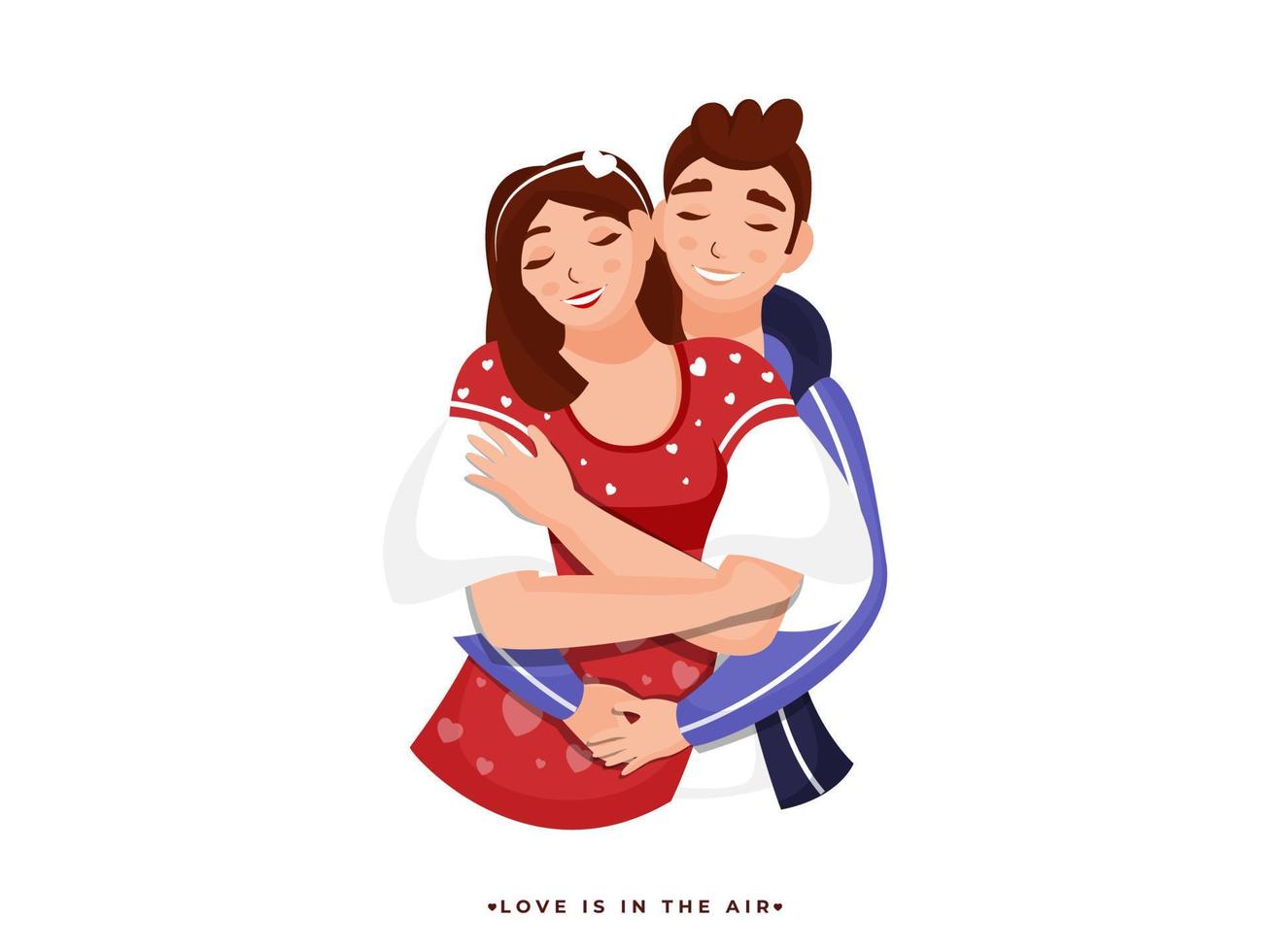 Character of Young boy hugging to his girlfriend on white background for Love Is In The Air concept. vector