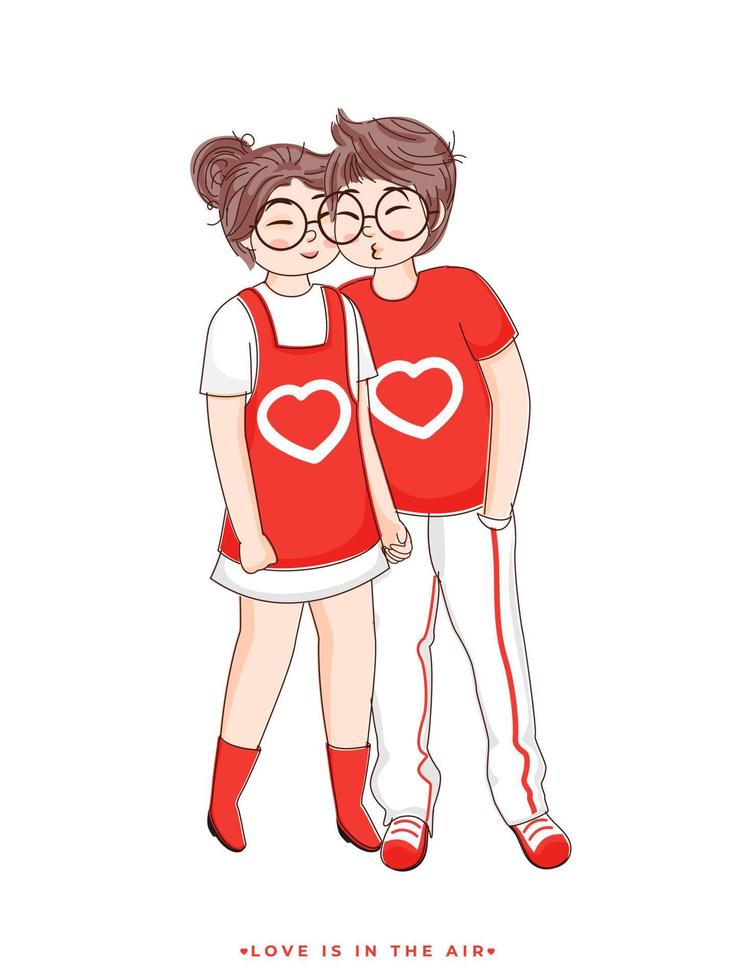 dibujos animados personaje de chico besos a su Novia en blanco antecedentes. vector