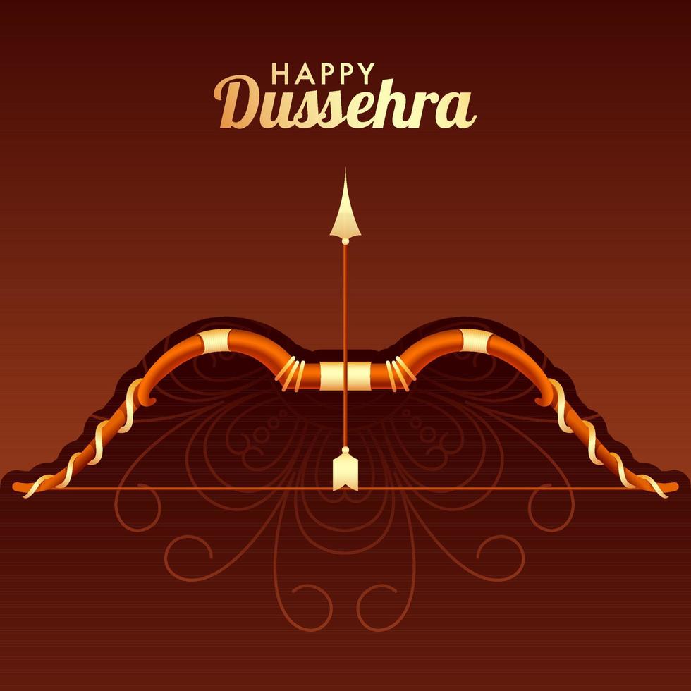 Happy Dussehra Text with Archery OR Bow on Brown Background. vector