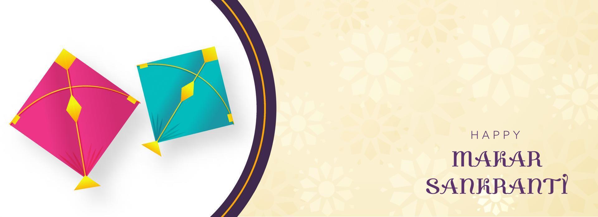 Happy Makar Sankranti Header Or Banner Design With Kites Illustration. vector