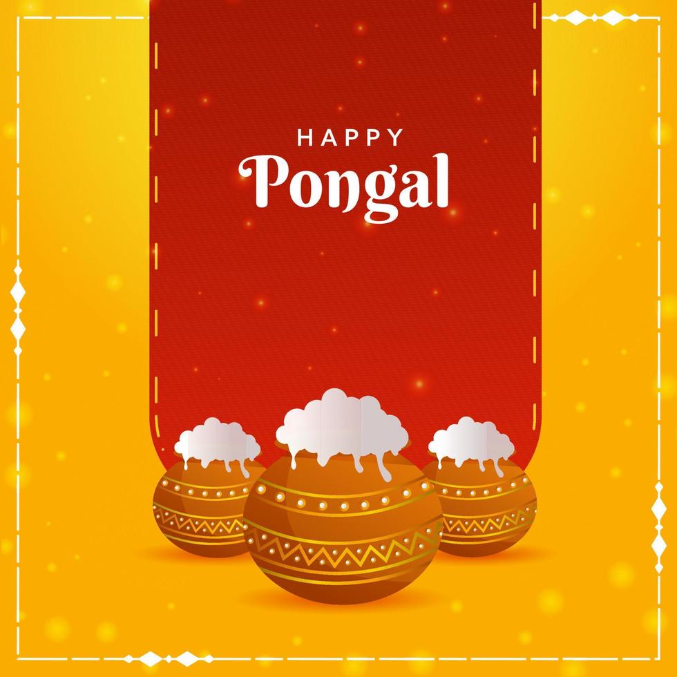 rojo y amarillo póster diseño con barro ollas lleno de tradicional plato para pongal celebracion. vector