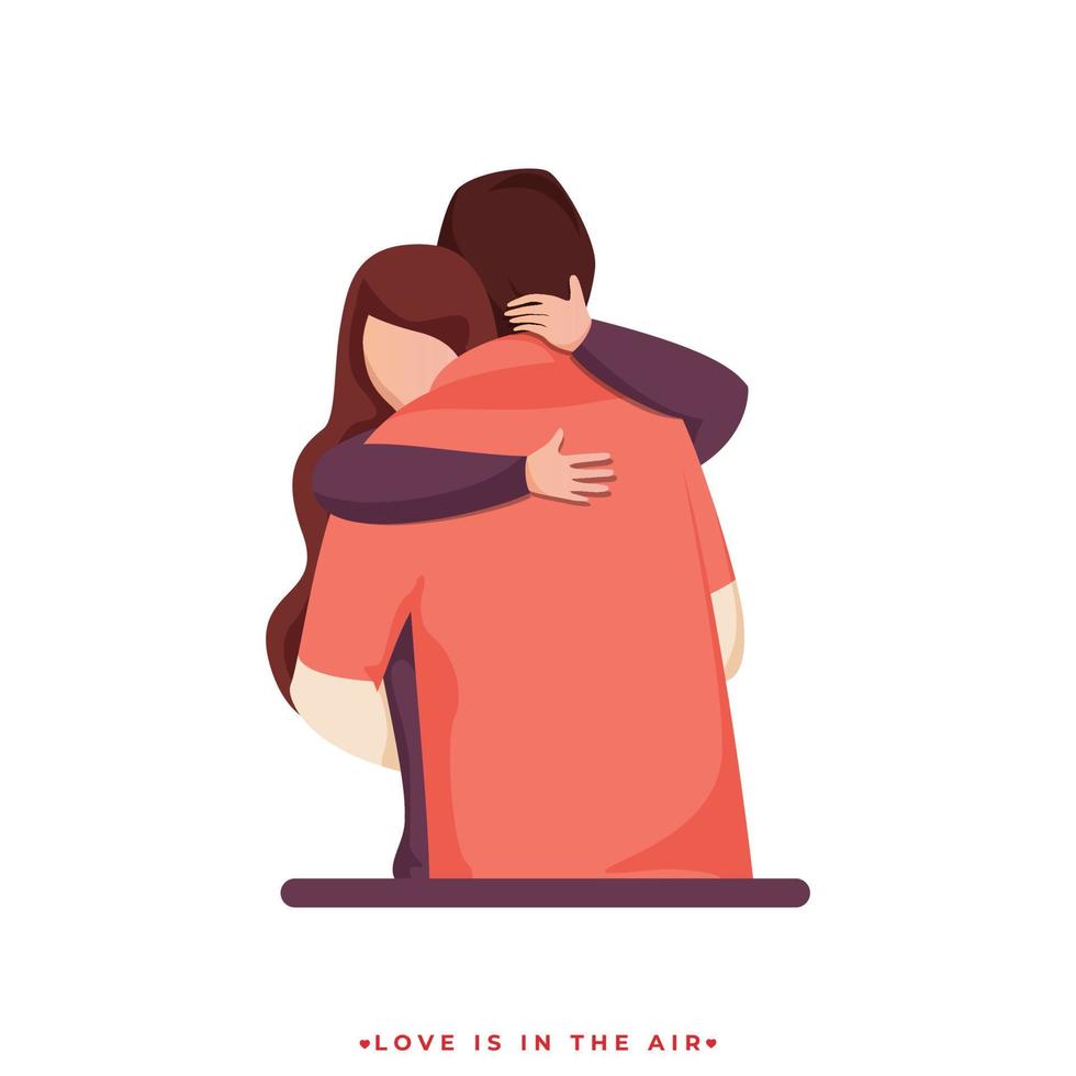 Cartoon Young Girl Hugging Her Boyfriend on White Background for Love is in the air concept. vector