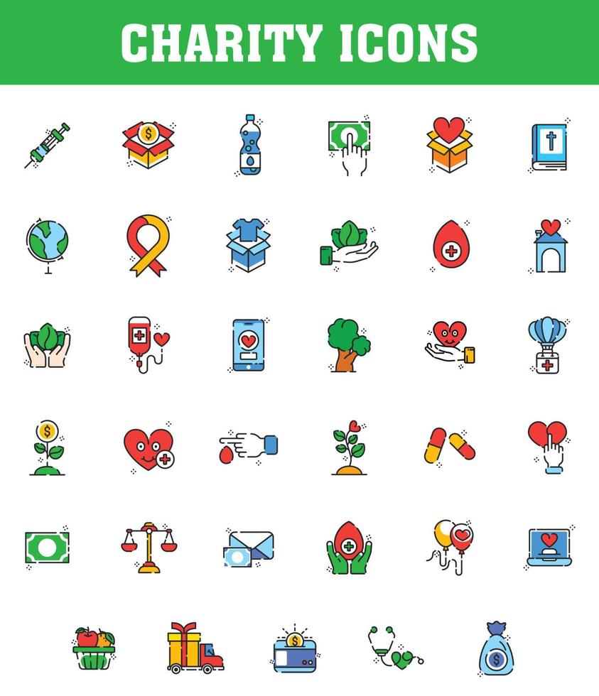 CHARITY ICONS in FLAT STYLE. vector