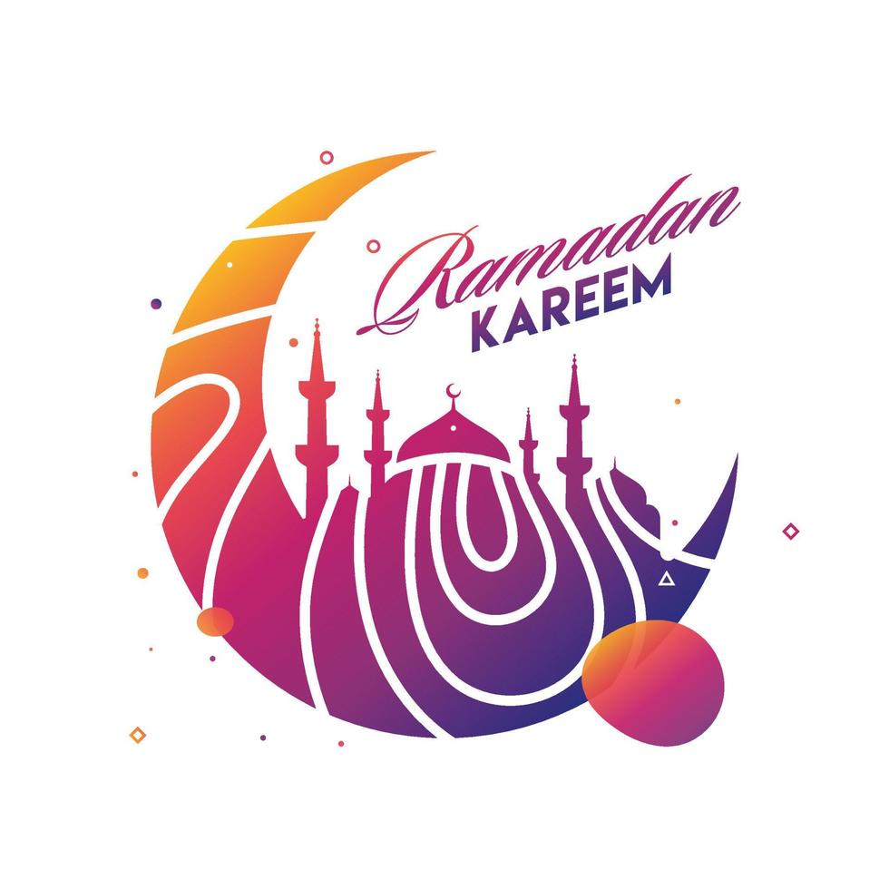 degradado creciente Luna con mezquita en blanco antecedentes para Ramadán kareem celebracion concepto. vector