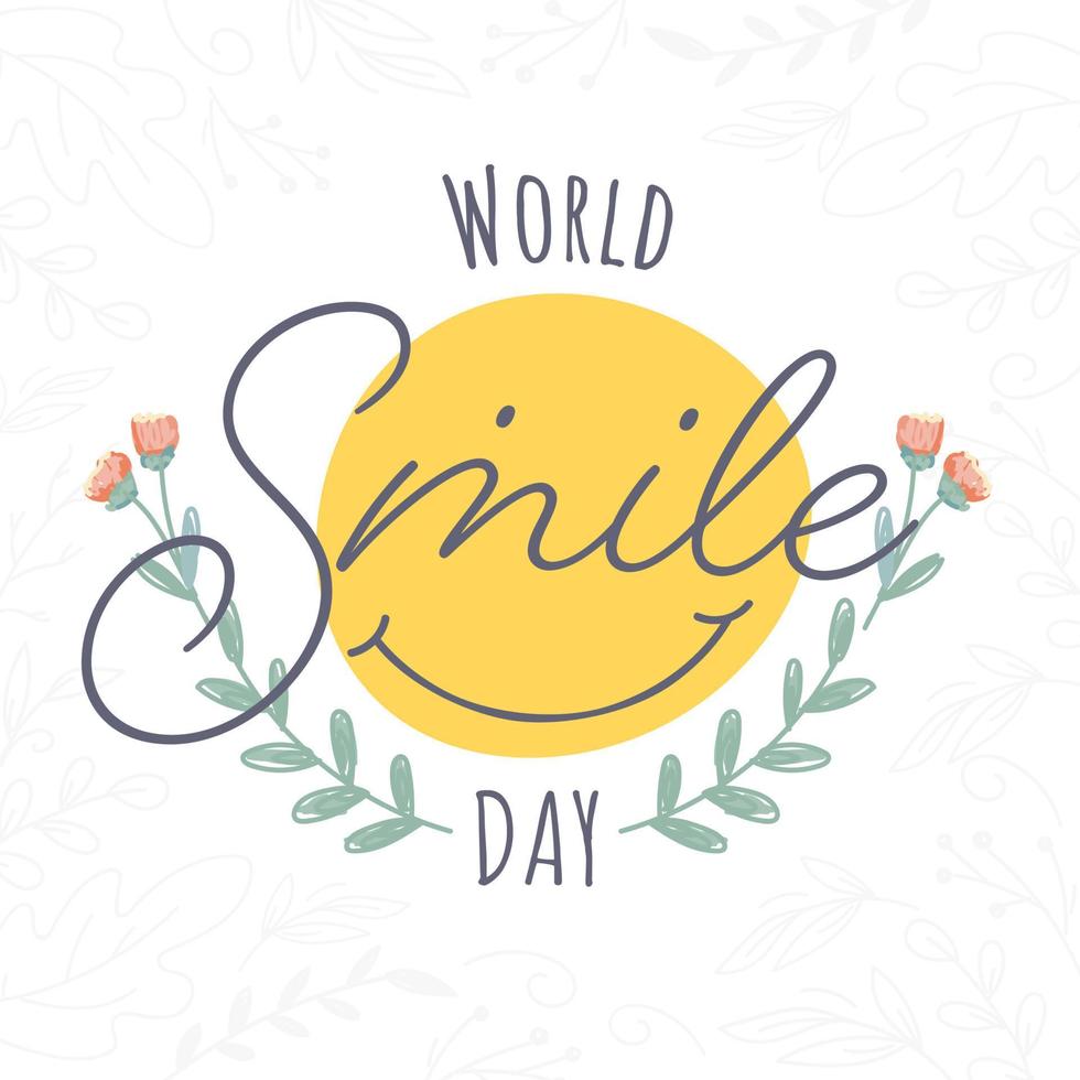 World Smile Day Text with Creative Smiley Face on White Leaves Background. vector